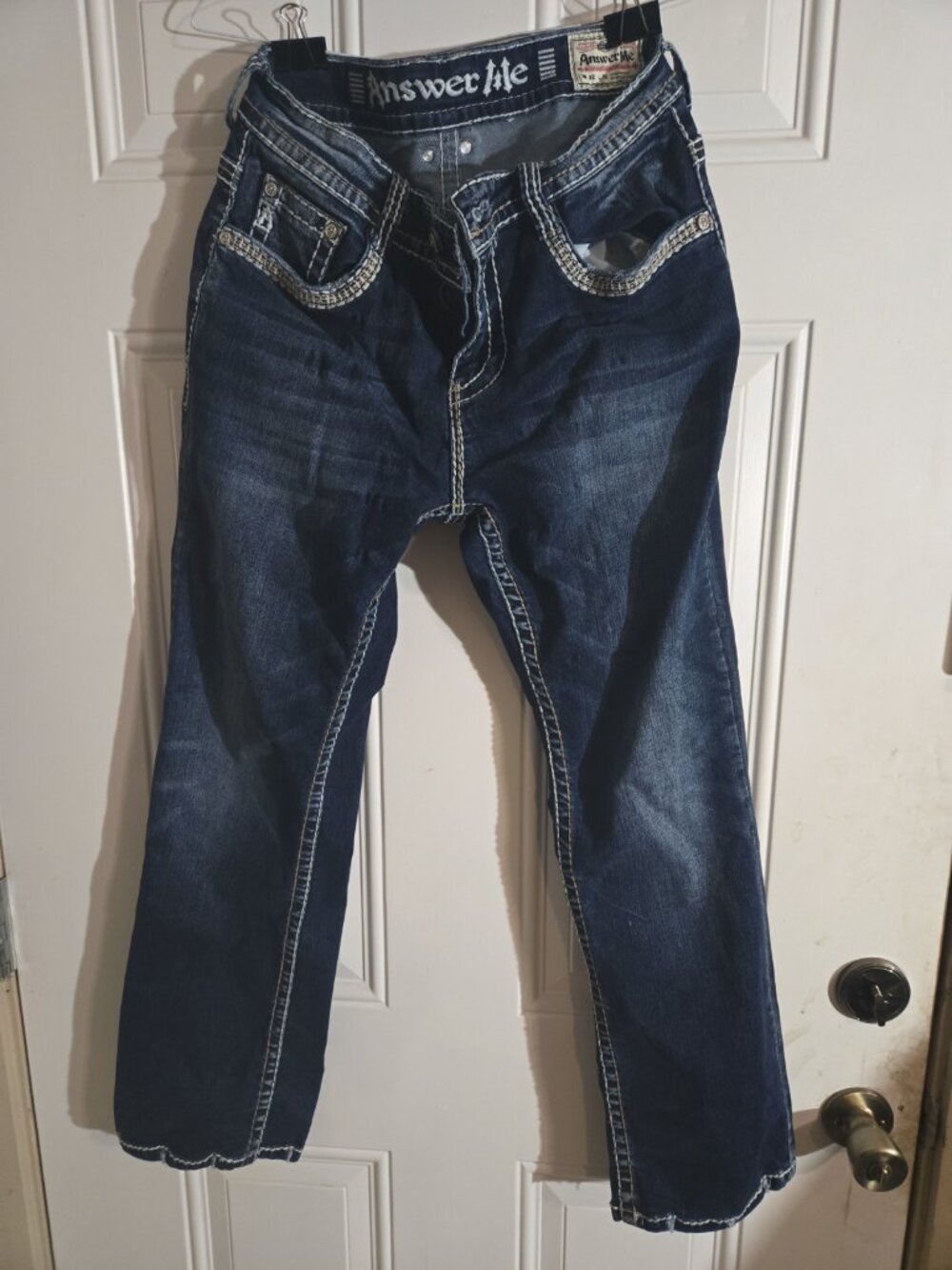 Answer Me Men's Straight Leg Jeans Size: Wt 32 Lt 30 Embroidered